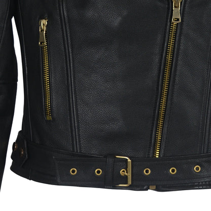 Classic Black Moto Jacket with Gold Hardware-4