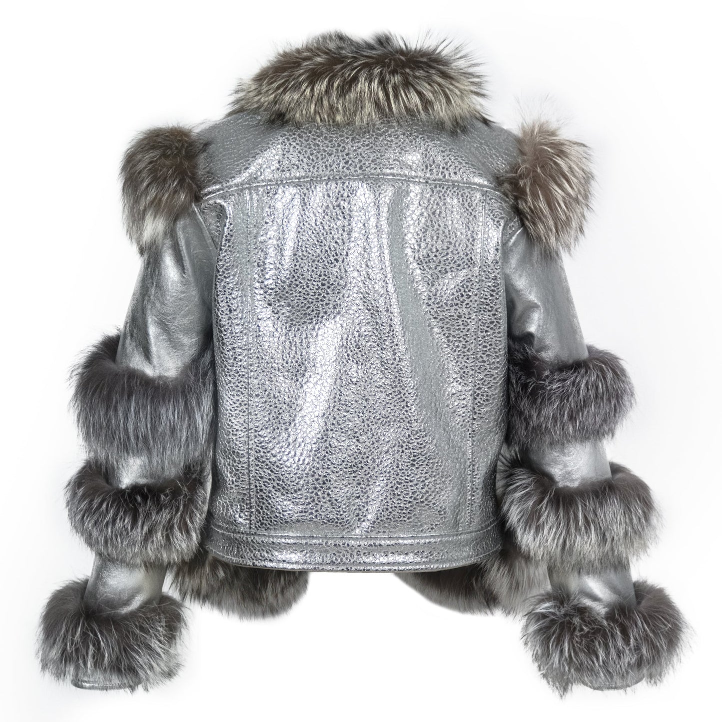 Aurora Luxe Metallic Silver Sheep Leather Jacket-3