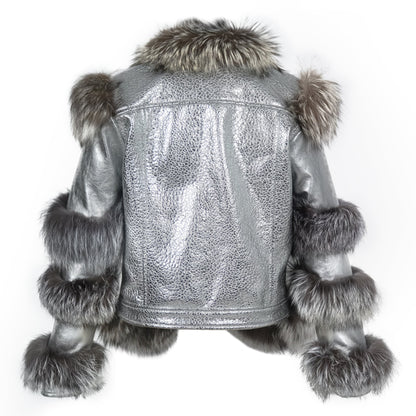 Aurora Luxe Metallic Silver Sheep Leather Jacket-3