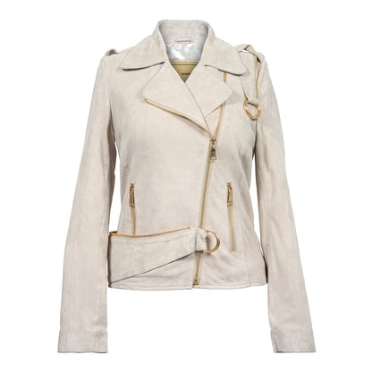 Beige Aura Goat Suede Leather Jacket-0