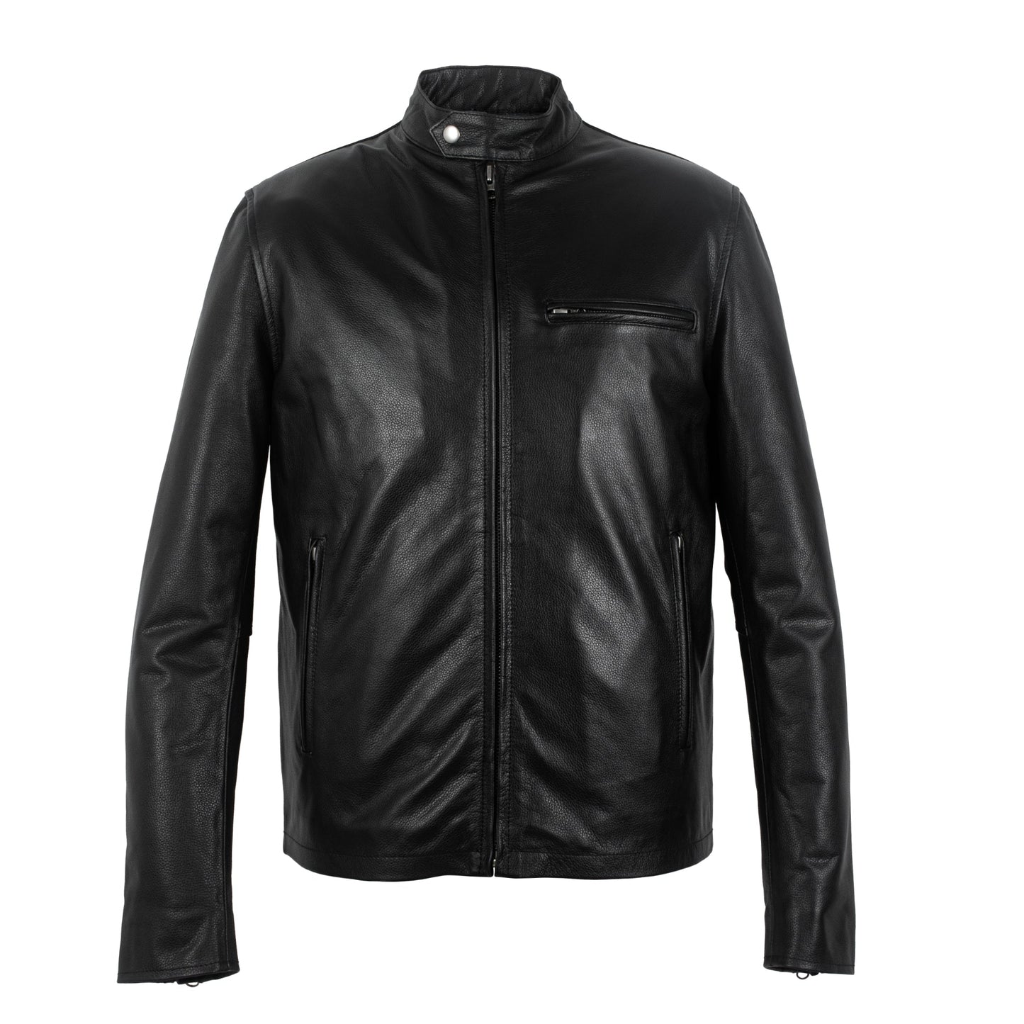 Black Calfskin Leather Biker Jacket-0