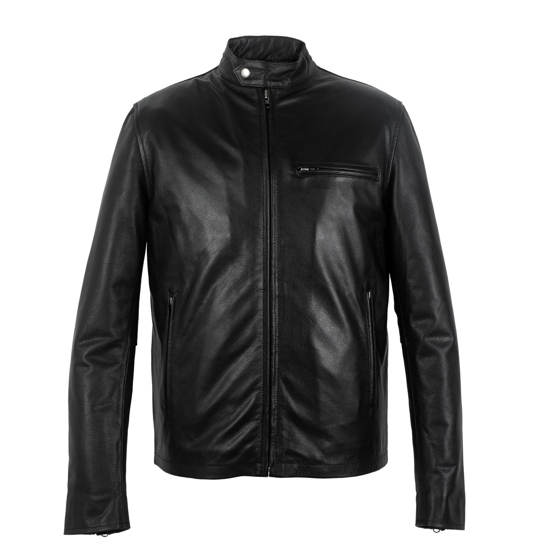 Black Calfskin Leather Biker Jacket-0