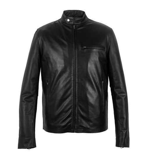 Black Calfskin Leather Biker Jacket-0