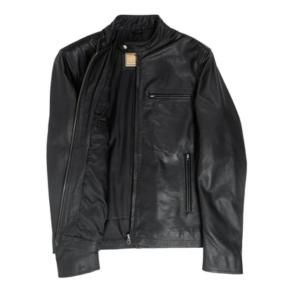 Black Calfskin Leather Biker Jacket-2