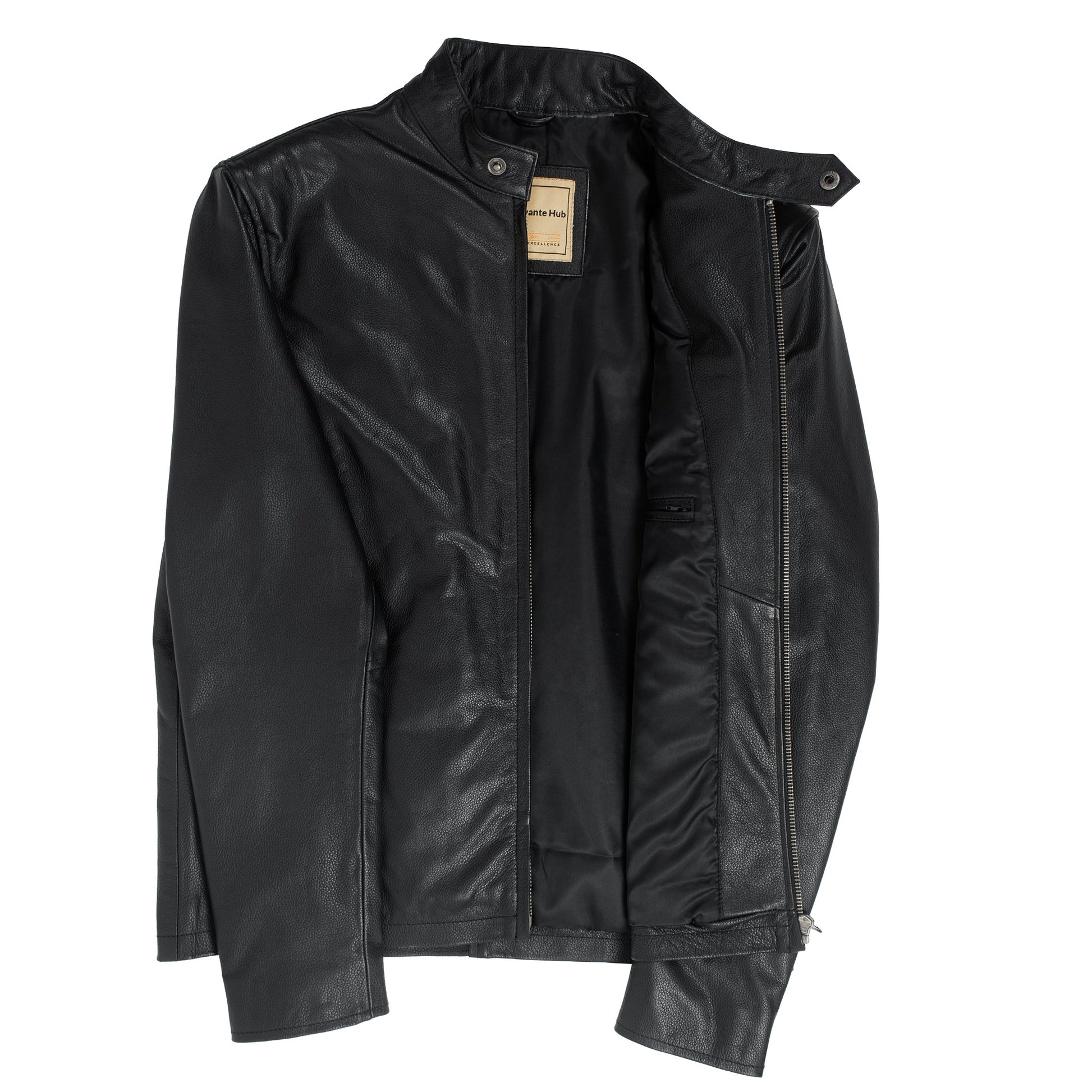 Black Calfskin Leather Biker Jacket-3