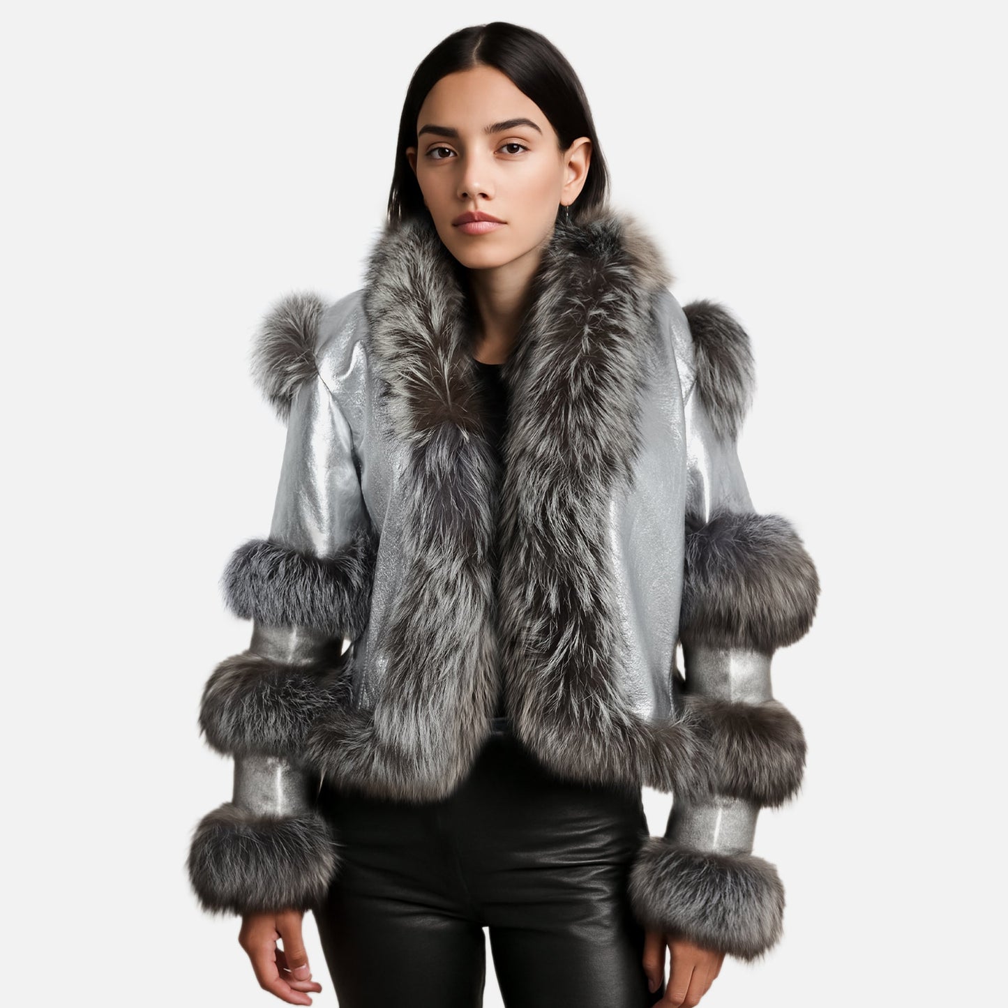 Aurora Luxe Metallic Silver Sheep Leather Jacket-0