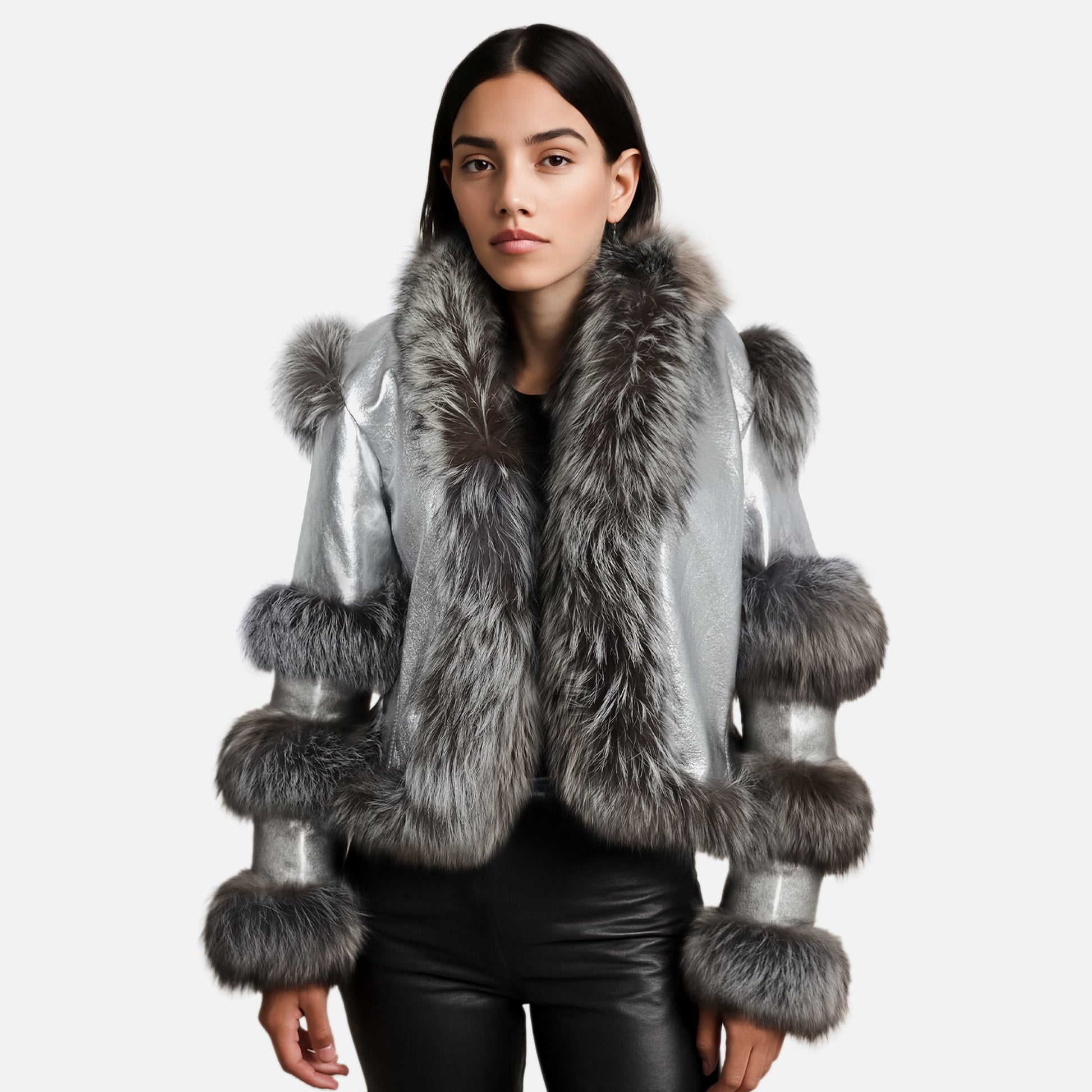 Aurora Luxe Metallic Silver Sheep Leather Jacket-0